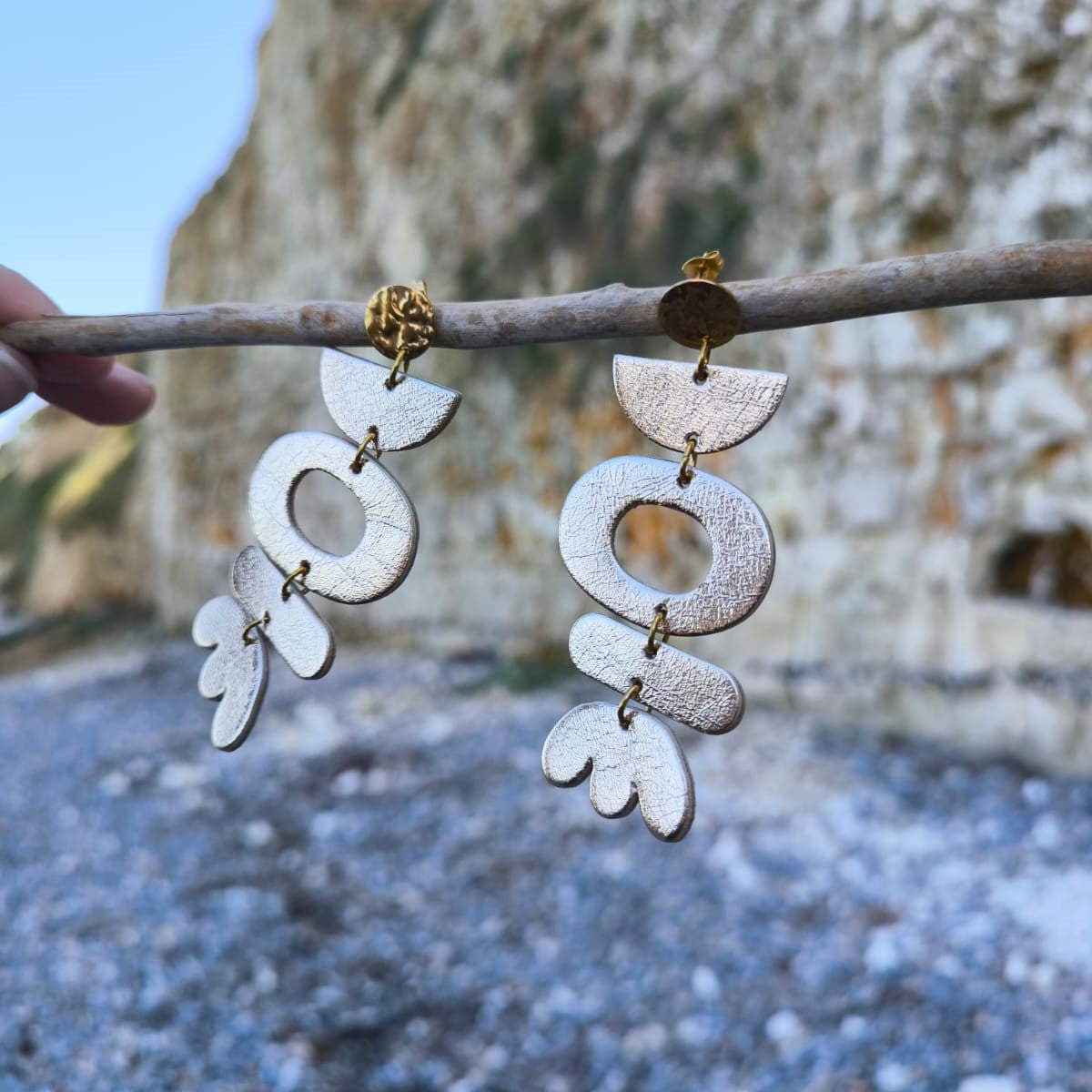 Boucles d'oreilles cuir Galya doré miroir