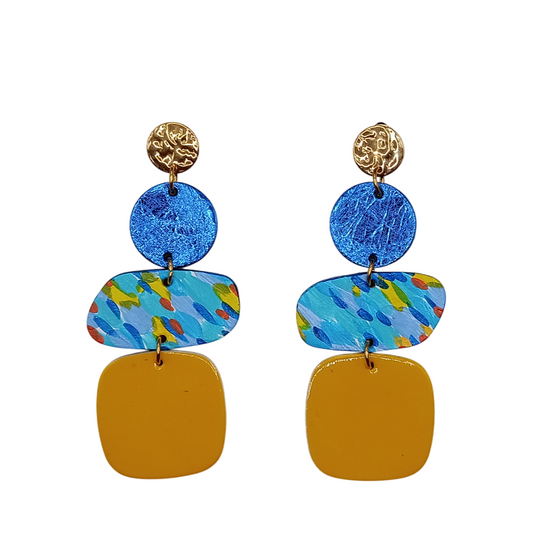 Boucles d'oreilles Oshara impressionniste bleu jaune