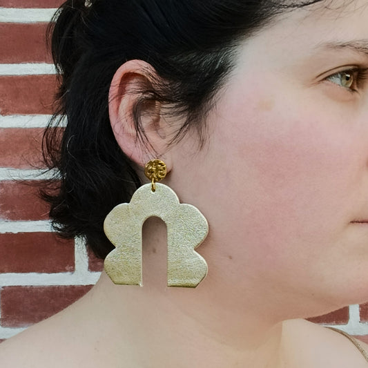 Boucles d'oreilles cuir Farah miroir or