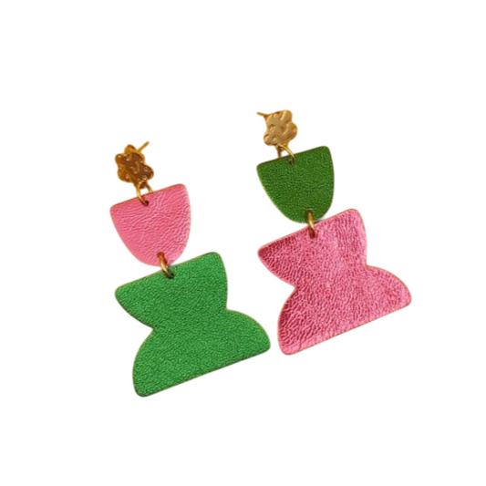 Boucles d'oreilles en cuir Funkyloop rose vert