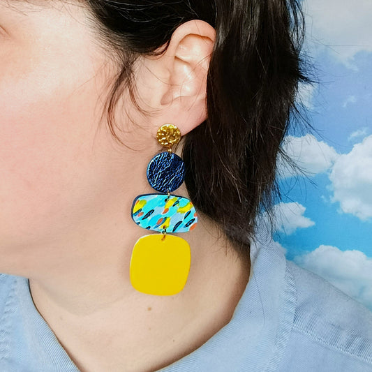 Boucles d'oreilles Oshara impressionniste bleu jaune