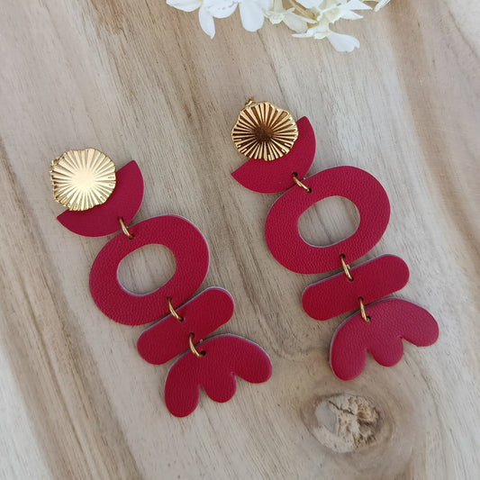 Boucles d'oreilles cuir Galya rouge coquelicot
