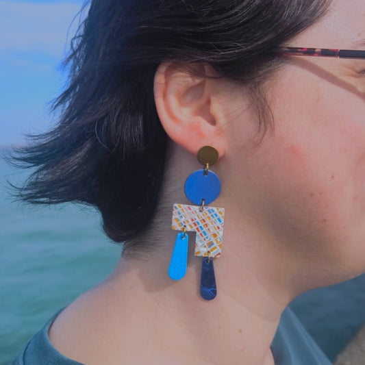 Boucles d'oreilles cuir Ziggy terre bleu