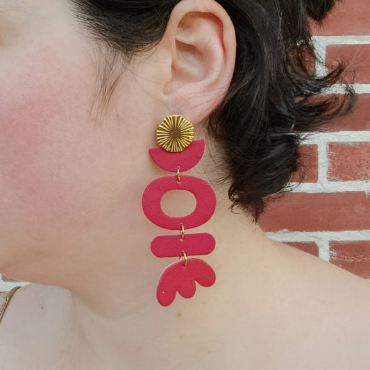 Boucles d'oreilles cuir Galya rouge coquelicot