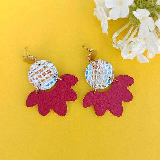 Boucles d'oreilles cuir Solandra coquelicot terre bleue