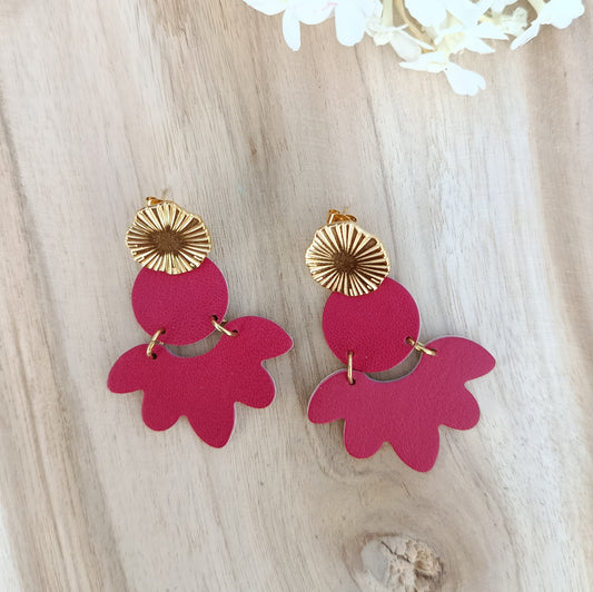 Boucles d'oreilles cuir Solandra rouge coquelicot