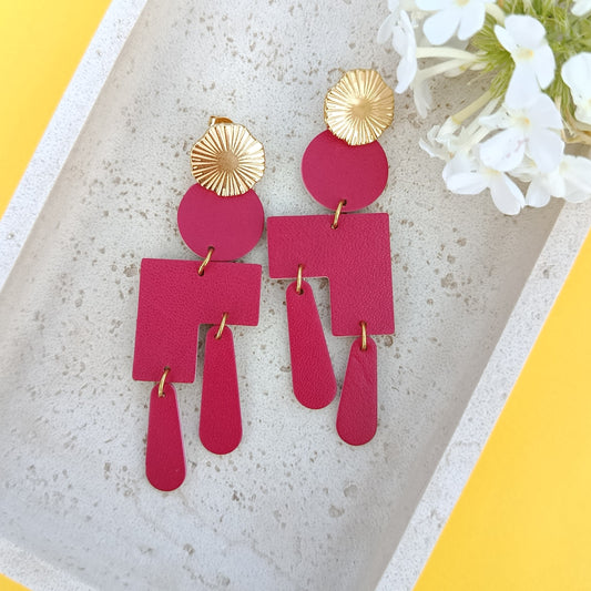 Boucles d'oreilles cuir Ziggy rouge coquelicot
