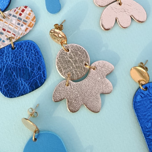 Boucles d'oreilles cuir Solandra miroir or