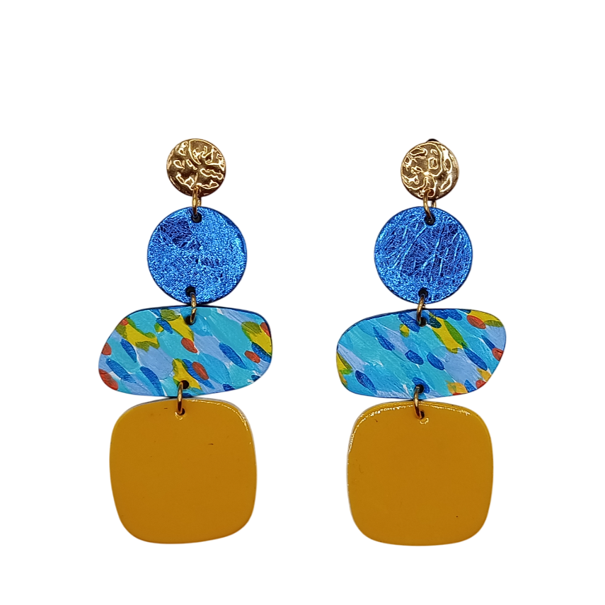 Boucles d'oreilles Oshara impressionniste bleu jaune