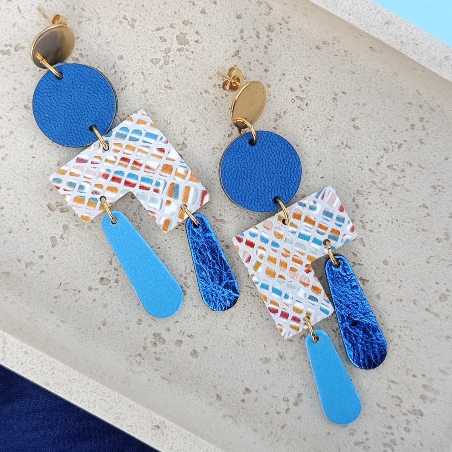 Boucles d'oreilles cuir Ziggy terre bleu